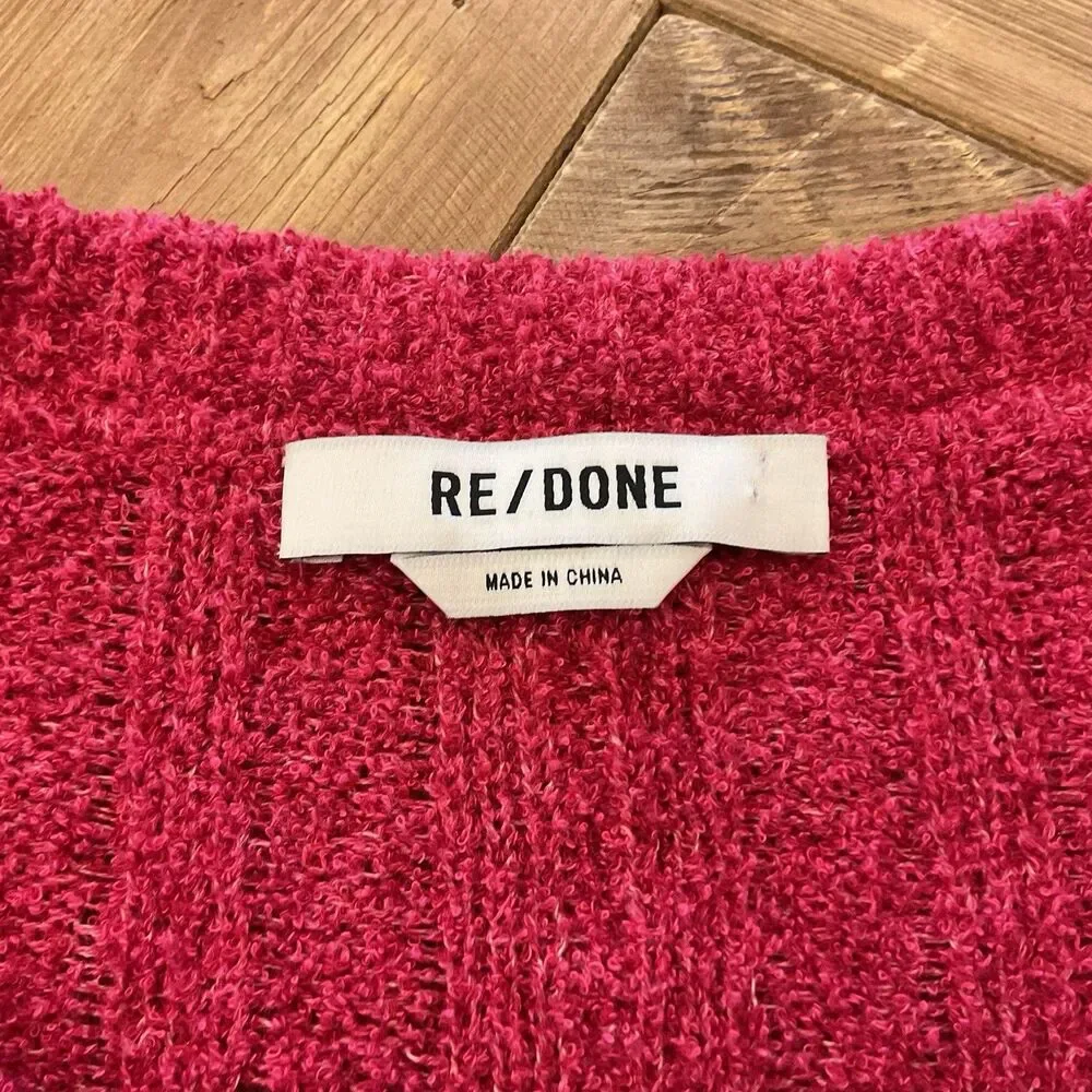 RE/DONE Terry Ribbed‎ Cardigan Dragonfruit Pink Sweater Size Medium NWT $350